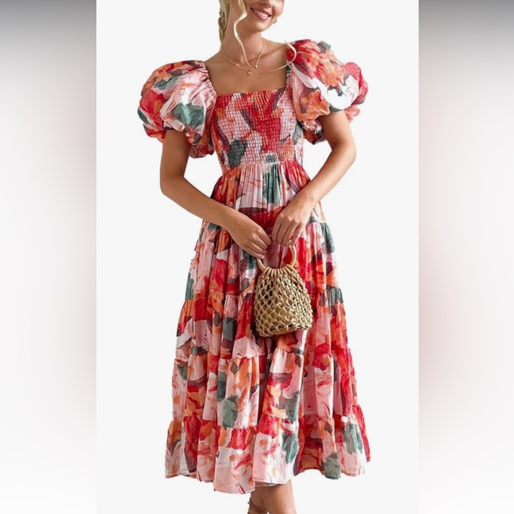 Puff sleeve midi dress